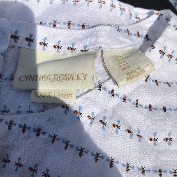 🪙🚨B2G1 CYNTHIA ROWLEY White Bumblebee Sleeveless Linen Buttoned Back Blouse - Picture 6 of 7